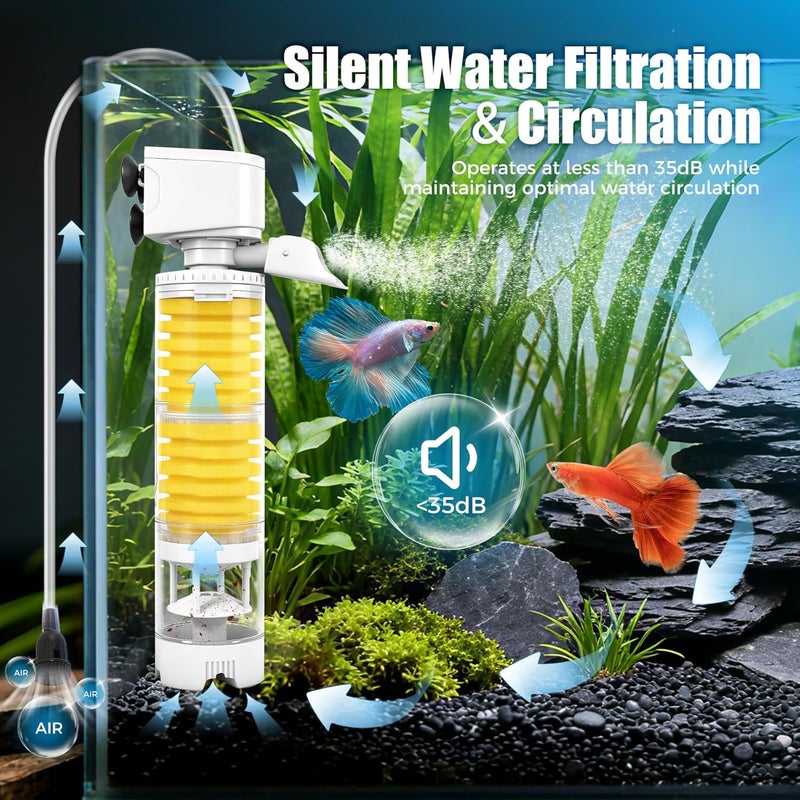 Vehipa Fish Tank Filters, 4-in-1 Aquarium Filter for Multi-Layer Filtration, Adjustable Oxygenation & Wavemaker, Ultra-Quiet Water Circulation for 40-70 Gallon Aquariums, 225GPH - Image 4